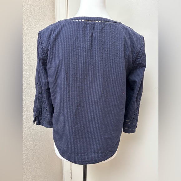Anthropologie Moulinette Soeurs navy blue size 6 seersucker eyelet bohemian boxy - Picture 4 of 16